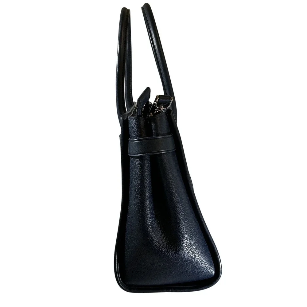 Kate Spade Lucia‎ Lily Blooms Medium Canvas Satchel Navy Leather Trim Handbag